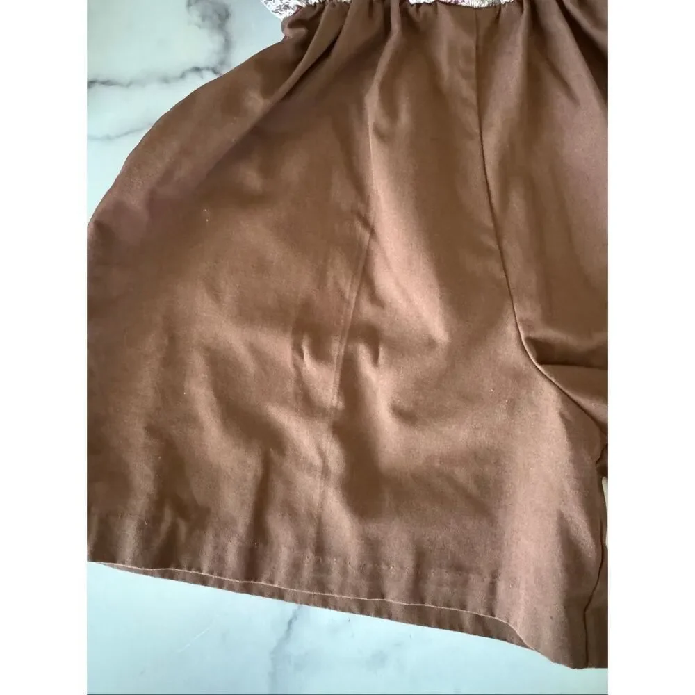 Girl Scouts size 7 vintage floral tan boxy wide relaxed shorts overalls romper 9